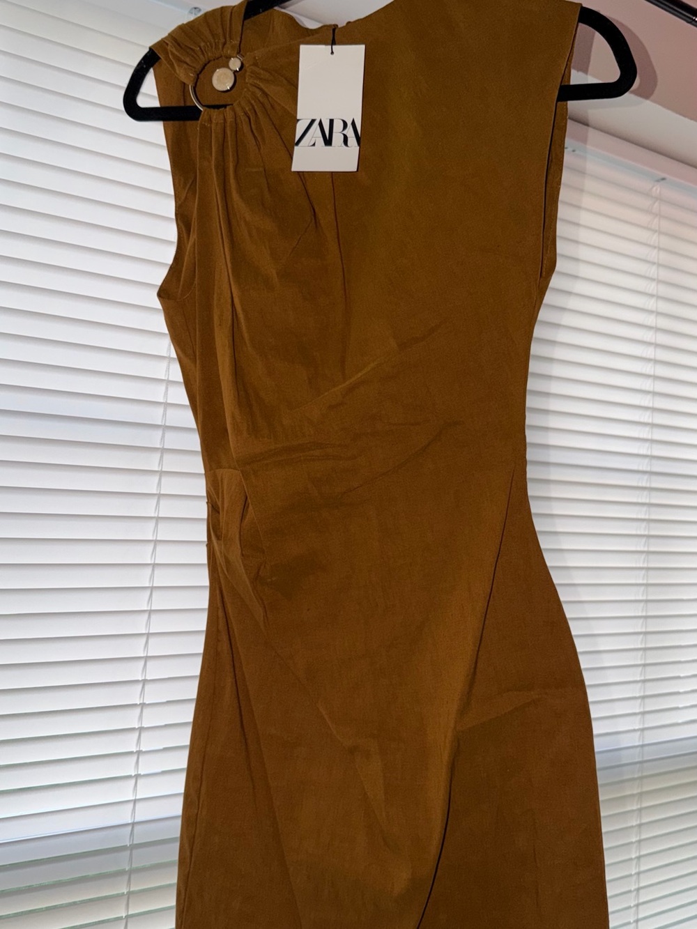 Zara One-Shoulder Dress with Ring Detail - Brown
